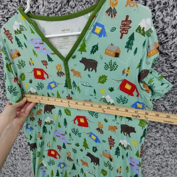 Little Sleepies Women Happy Camper Gorpcore Bamboo Henley Pajama Top Small Green - Picture 3 of 16